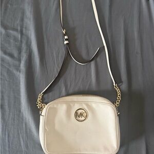 Michael Kors Cream Pebbled Leather Crossbody with Gold Hardware